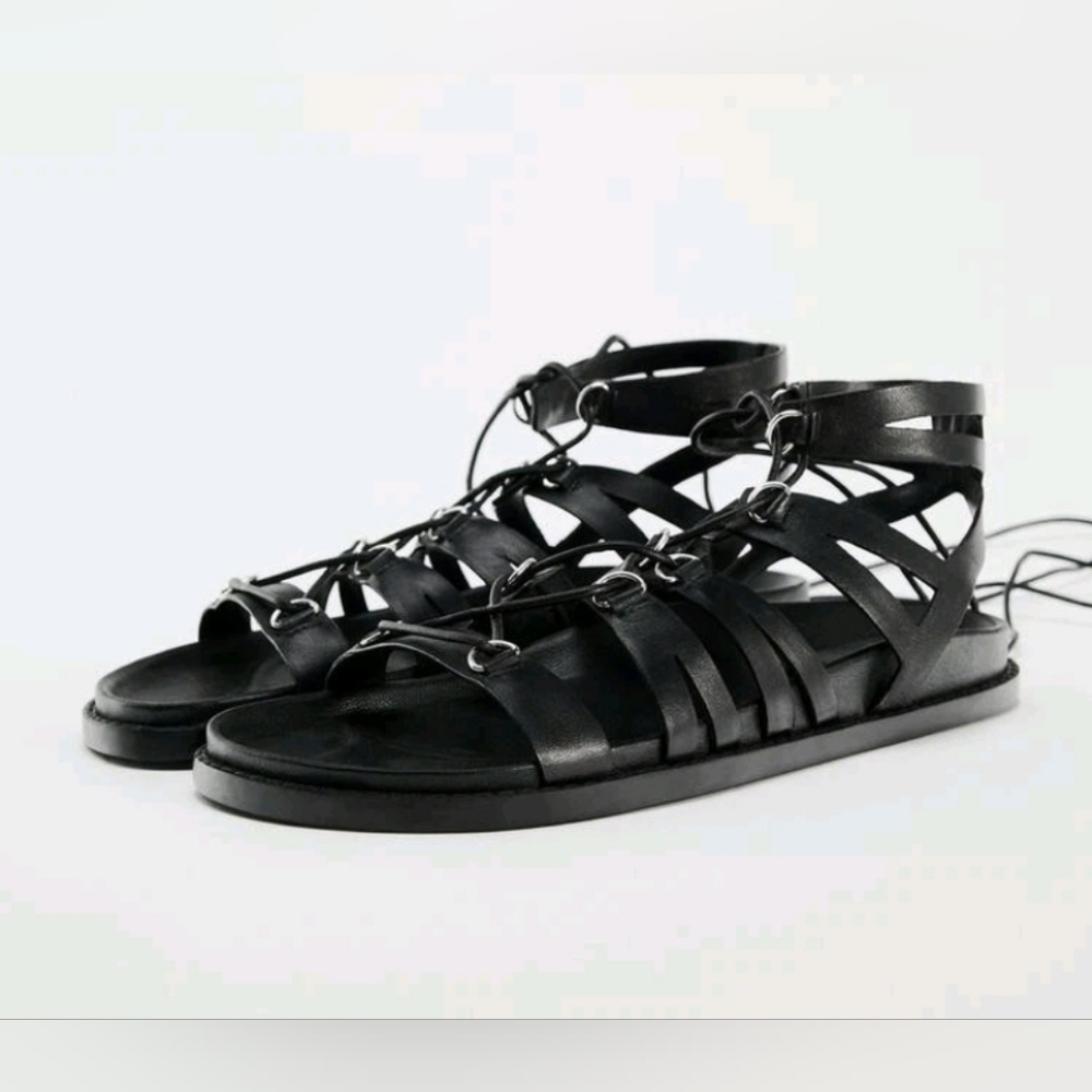 Zara women’s lace-up gladiator Black sandals Sz 9
